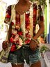 Regular Fit V Neck Floral Casual T-Shirt
