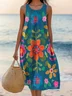 Floral Cotton Simple Dress With No