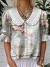 Loose Simple Floral Shawl Collar Shirt