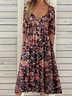 Half Open Collar Floral Casual Loose Dress