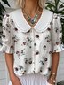 Floral Simple Shawl Collar Loose Shirt