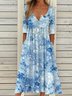 Vintage Half Open Collar Loose Floral Dress