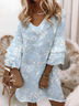Casual Floral Cotton V Neck Dress