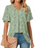 Cotton Floral Casual V Neck Shirt