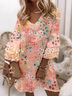 Loose V Neck Cotton Vintage Dress