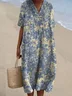 Cotton Casual Floral V Neck Dress With No