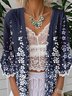 Casual 3/4 Sleeve Cotton Floral Cape Jacket