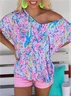 Crew Neck Cotton Loose Casual Blouse