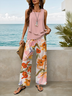 Women's Floral Print Casual Vest and Pants Two-Piece Set