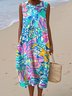Regular Fit Crew Neck Painting Casual Dress With No