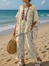 Women's Flower Print T-shirt And Pants Two Piece Set