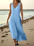 Plain Casual V Neck Dress With No
