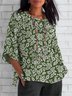 Casual Crew Neck Floral Cotton T-Shirt