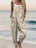 Cotton And Linen Square Neck Boho Jumpsuit