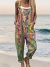 Square Neck Cotton And Linen Floral Ethnic Jumpsuit