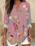 Women's Floral Print V-Neck Casual Shirt