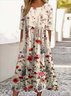 Casual Cotton Floral Crew Neck Dress With No