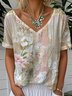 Simple Multicolor Block Jersey V Neck T-Shirt
