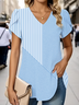 Women's Striped Print Casual V-Neck Short Sleeve T-Shirt