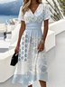 Regular Fit Striped V Neck Casual Dress With No
