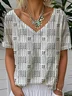 Simple Geometric V Neck Loose T-Shirt