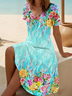 Women's Floral Print Casual V-Neck Short Sleeve Dress