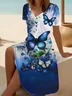 Women's Floral Butterfly Print Casual V-Neck Short Sleeve Dress