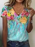 Women's Floral Print Casual V-Neck Short Sleeve T-Shirt