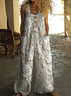 Linen Crew Neck Casual Plain Jumpsuit