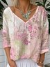 V Neck Casual Loose Gradient Pattern T-Shirt