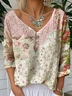 V Neck Casual Jersey Multicolor Block T-Shirt