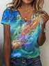 Women's Abstract Print Casual V-Neck Short Sleeve T-Shirt