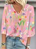 V Neck Loose Casual Floral Blouse