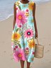 Plants Cotton Crew Neck Casual Dress With No