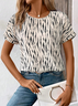 Women's Short Sleeve T-shirt Summer Apricot Abstract Stripes Printing Crew Neck Daily Going Out Casual Top