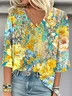 Gradient Pattern Loose V Neck Simple Blouse