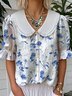Floral Loose Simple Shawl Collar Shirt