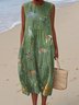 Vacation Cotton Crew Neck Painting Dress With No