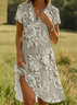 Women's Floral Print Lapel Short Sleeve Dress