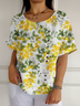 Casual Floral Cotton-Blend T-Shirt