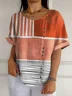 Cotton-Blend Multicolor Block Casual T-Shirt