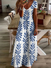 Women's Short Sleeve Summer White Floral Printing V Neck Daily Going Out Casual Maxi X-Line Dress