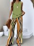 Striped Casual Crew Neck Regular Fit Two-Piece Set