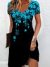 Women's Floral Spring Print Casual V Neck Short Sleeve Dress