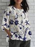 Loose Floral Crew Neck Casual Shirt