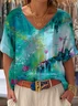 Vintage Gradient Pattern Cotton Crew Neck Blouse