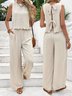 Plain Casual Crew Neck Two-Piece Set