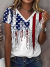 Women's Short Sleeve T-shirt Summer White Independence Day (Flag) Printing V Neck Daily Going Out Casual Top