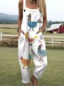 Cotton And Linen Ethnic Square Neck Jumpsuit