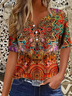 Women's Short Sleeve T-shirt Summer Orange Floral Printing Crew Neck Daily Going Out Casual Top